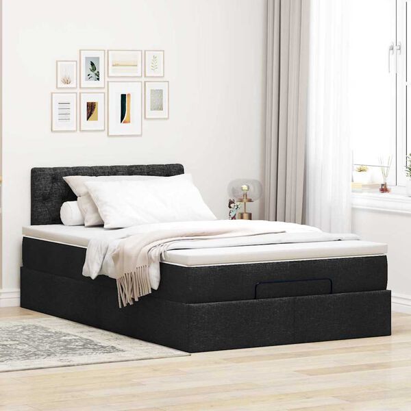 vidaXL Cama otomana con colch&oacute;n tela negra 120x200 cm