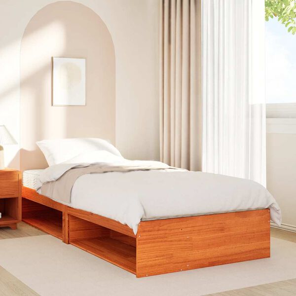 vidaXL Sof&aacute; cama con colch&oacute;n madera maciza pino marr&oacute;n cera 90x200 cm