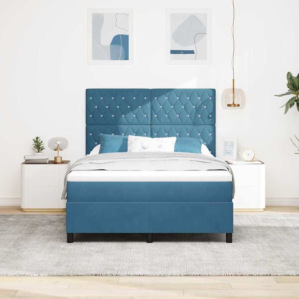vidaXL Cama tipo Box Spring Azul Oscuro 140 x 190 cm Terciopelo