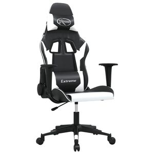 vidaXL Silla gaming de masaje cuero sint&eacute;tico negro y blanco