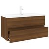 vidaXL Mueble de ba&ntilde;o con lavabo madera contrachapada marr&oacute;n roble