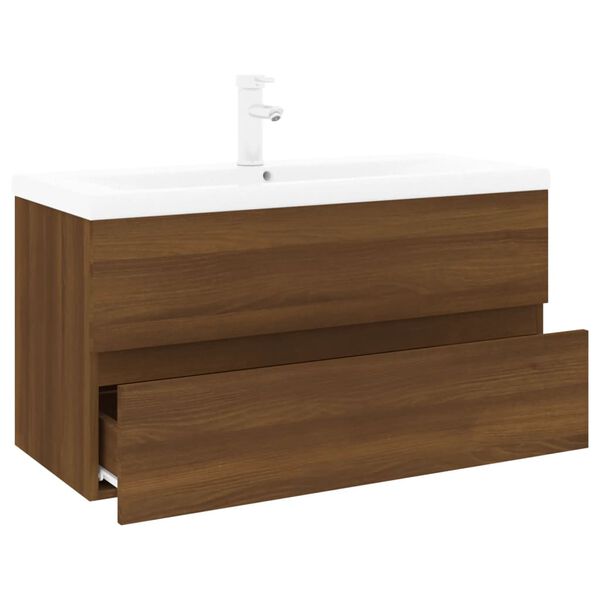 vidaXL Mueble de ba&ntilde;o con lavabo madera contrachapada marr&oacute;n roble