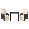 vidaXL Conjunto de Comedor de Jardín 3 pcs Marrón ratán sintético
