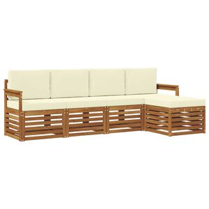 vidaXL Conjunto de sof&aacute;s de exterior con coj&iacute;n 5 pcs Natural y Crema