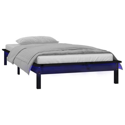 vidaXL Estructura de cama con LED madera maciza negra 75x190 cm