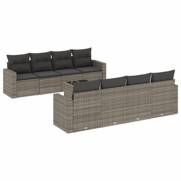 vidaXL Set de muebles de jardín 9 pzas y cojines ratán sintético gris