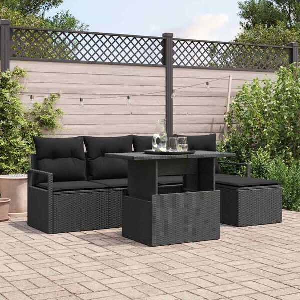 vidaXL Conjunto de sof&aacute; de jard&iacute;n 6 pcs Negro rat&aacute;n sint&eacute;tico