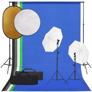 vidaXL Kit de estudio fotogr&aacute;fico con set de luces, fondo y reflector