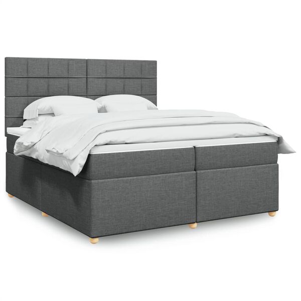 vidaXL Cama box spring con colch&oacute;n tela gris oscuro 200x200 cm