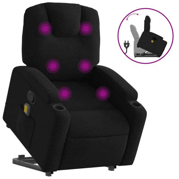 vidaXL Sill&oacute;n reclinable de masaje elevable tela negro