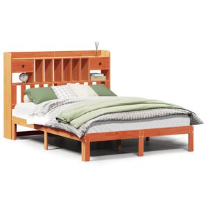 vidaXL Cama con estanter&iacute;a sin colch&oacute;n madera maciza marr&oacute;n 135x190cm