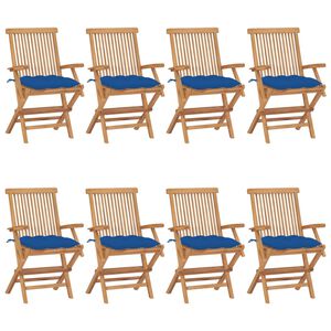 vidaXL Sillas de jard&iacute;n 8 uds madera maciza de teca con cojines azules