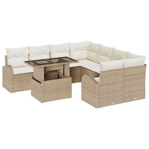 vidaXL Conjunto de sof&aacute; de jard&iacute;n 9 pcs Beige rat&aacute;n sint&eacute;tico