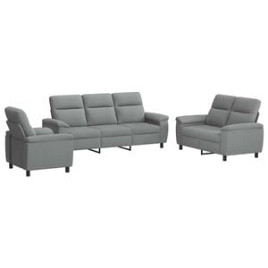 vidaXL Juego de Sof&aacute; 3 pcs Gris Claro Tela