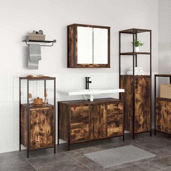 vidaXL Juego de muebles de ba&ntilde;o con caj&oacute;n 3 pcs Roble Ahumado y Negro