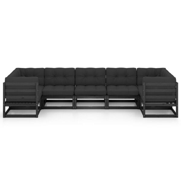 vidaXL Set de muebles de jard&iacute;n 7 pzas con cojines madera pino negro