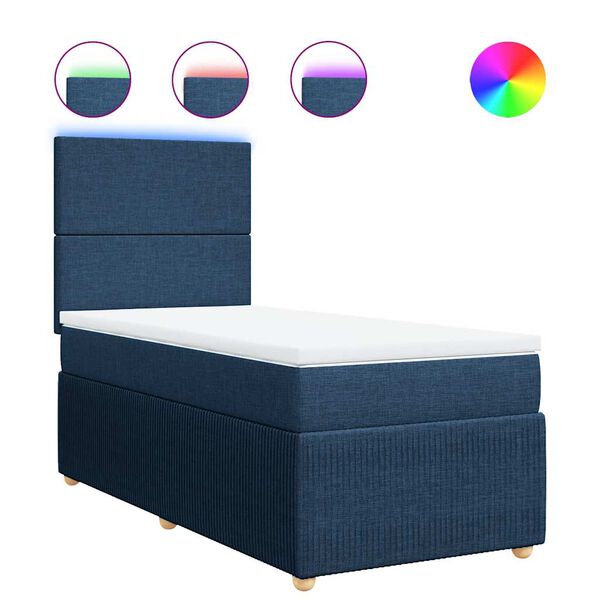 vidaXL Cama box spring con colch&oacute;n tela azul 90x200 cm