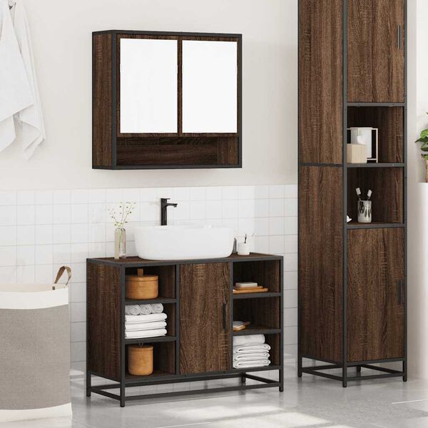 vidaXL Set de muebles baño 2 pzas madera contrachapada marrón roble