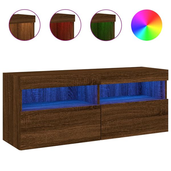 vidaXL Mueble de TV de pared con luces LED roble marr&oacute;n 100x30x40 cm