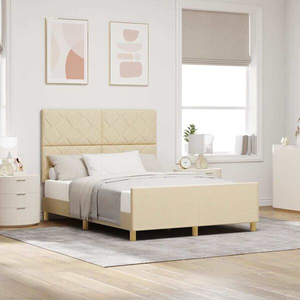 vidaXL Estructura de cama con cabecera Crema 160 x 200 cm tela