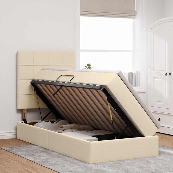 vidaXL Cama con almacenamiento y LED Crema 100 x 200 cm Poli&eacute;ster