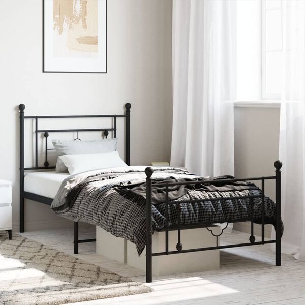 vidaXL Estructura cama sin colch&oacute;n con estribo metal negro 100x190 cm