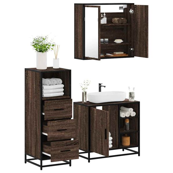 vidaXL Set de muebles baño 3 pzas madera contrachapada roble marrón