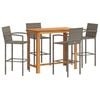 vidaXL Mesa y taburetes de jard&iacute;n 5 pzas madera acacia rat&aacute;n PE gris