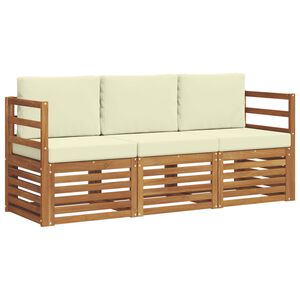 vidaXL Juegos de sof&aacute;s 3 uds. Natural y Crema Madera de Acacia S&oacute;lida