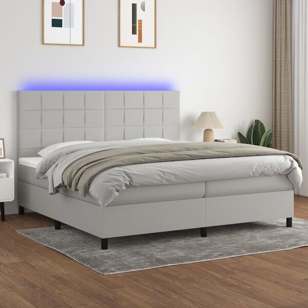 vidaXL Cama box spring con colch&oacute;n tela y LED gris claro 200x200 cm