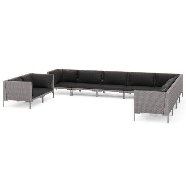 vidaXL Muebles de jard&iacute;n 10 pzas y cojines rat&aacute;n sint&eacute;tico gris oscuro
