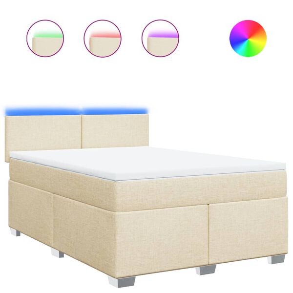 vidaXL Cama box spring con colch&oacute;n tela color crema 160x200 cm