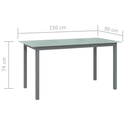 vidaXL Mesa de jardín de aluminio y vidrio gris claro 150x90x74 cm