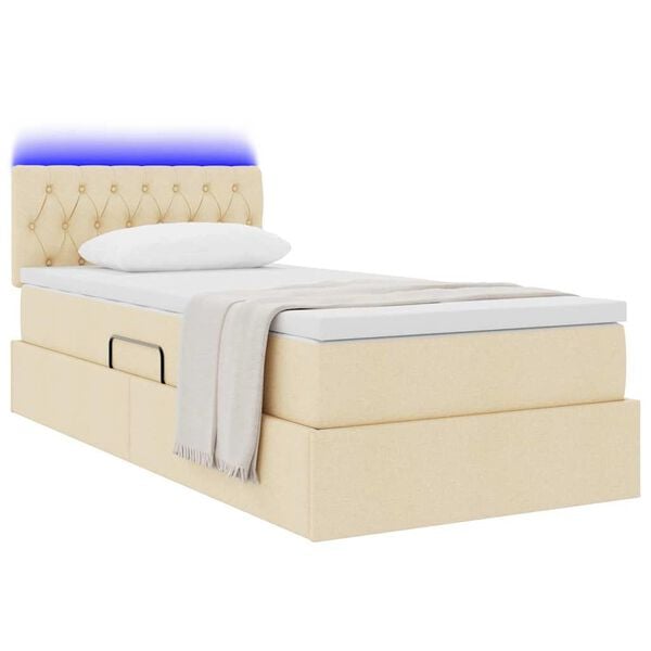vidaXL Cama con almacenamiento y LED con LED Crema 90 x 190 cm tela