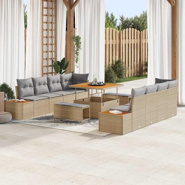 vidaXL Conjunto de sofás de jardín 11 pcs Beige ratán sintético