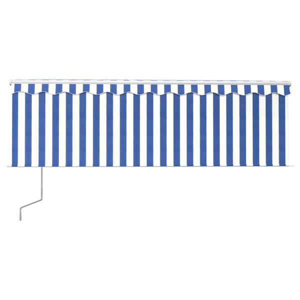 vidaXL Toldo autom&aacute;tico persiana LED sensor viento azul blanco 4,5x3 m