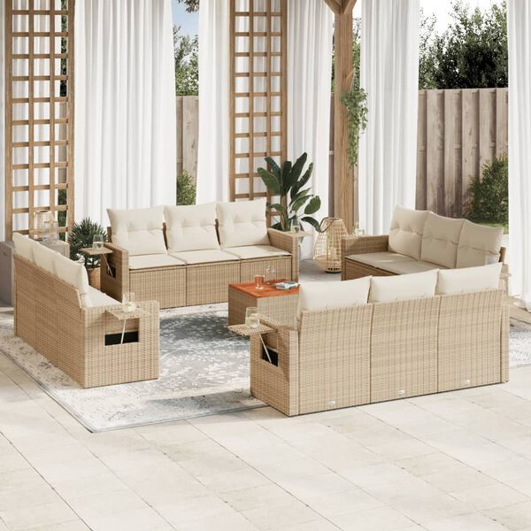vidaXL Set sof&aacute;s de jard&iacute;n con cojines 13 pzas rat&aacute;n sint&eacute;tico beige