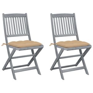 vidaXL Sillas plegables (2 unidades) con cojines, de madera maciza de acacia.