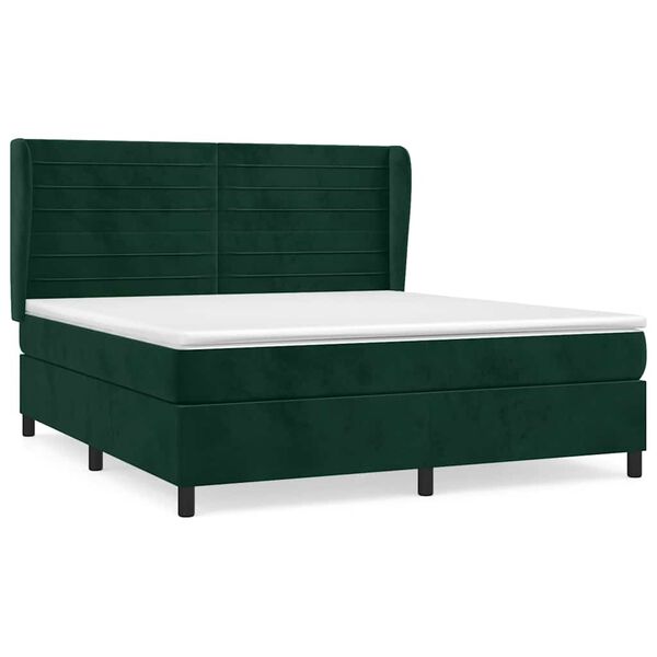 vidaXL Cama box spring con colch&oacute;n terciopelo verde oscuro 180x200 cm