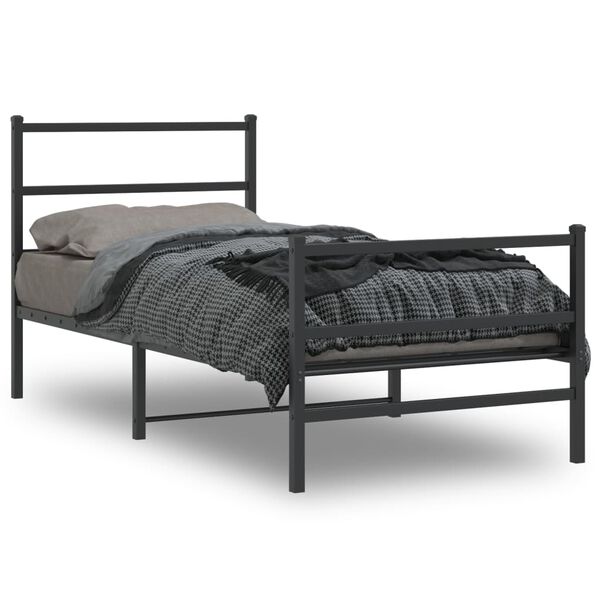 vidaXL Estructura cama sin colch&oacute;n con estribo metal negro 90x200 cm