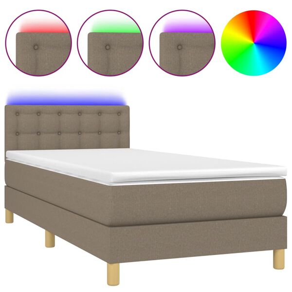 vidaXL Cama box spring con colch&oacute;n LED tela gris taupe 90x190 cm