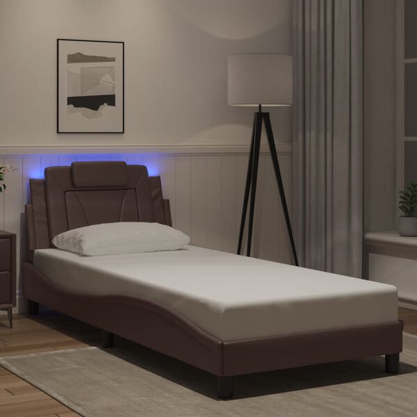 vidaXL Estructura de cama Viana con LED sin colch&oacute;n marr&oacute;n 90x190 cm