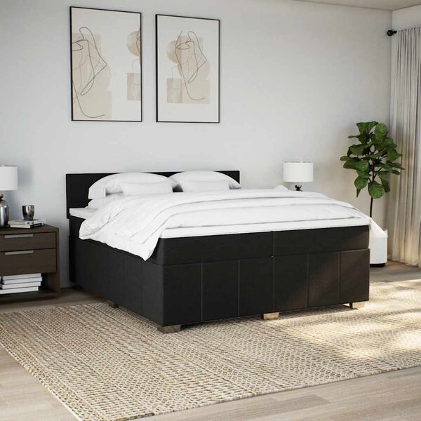 vidaXL Cama box spring con colch&oacute;n tela negro 200x200 cm