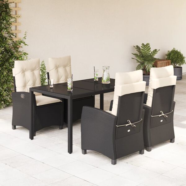 vidaXL Set de muebles jard&iacute;n 5 pzas con cojines rat&aacute;n sint&eacute;tico negro