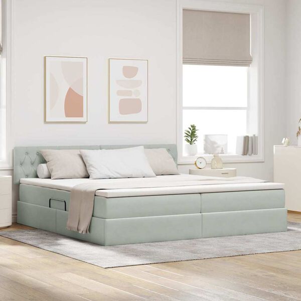 vidaXL Cama con almacenamiento y LED con LED Gris Claro 200 x 200 cm