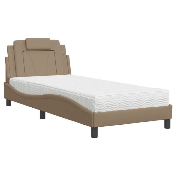 vidaXL Cama Viana con colch&oacute;n cuero sint&eacute;tico capuchino 80x200 cm