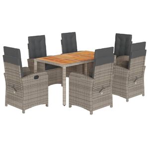 vidaXL Set comedor jard&iacute;n 7 pzas y cojines rat&aacute;n sint&eacute;tico gris