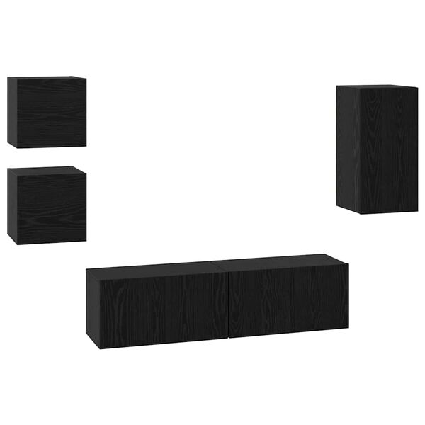vidaXL Conjunto de mueble de TV 5 pcs Roble Negro Madera de ingenier&iacute;a