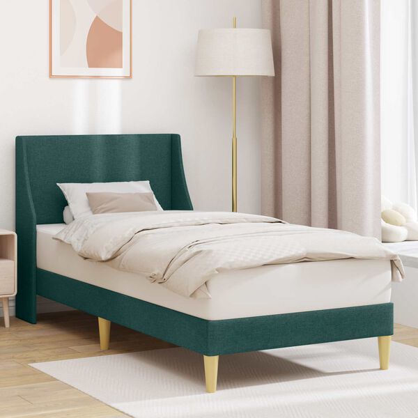 vidaXL Estructura de cama con cabecera Verde oscuro 90 x 200 cm tela
