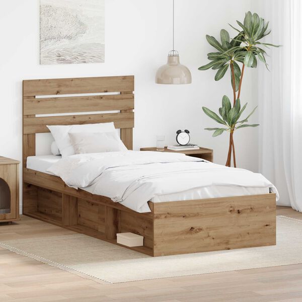 vidaXL Estructura de cama con cabecera Roble Artesanal 90 x 190 cm